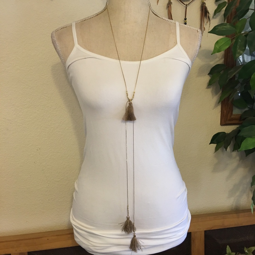 Vintage gold tone chain beaded fringe necklace